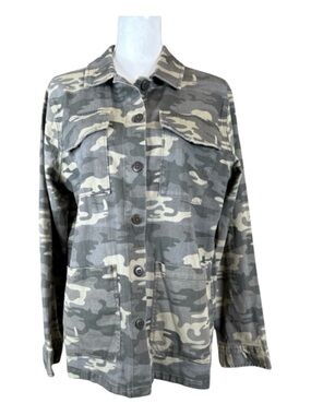 SANCTUARY Gray Camo Button Front Utility Jacket w/Pockets, Size L.